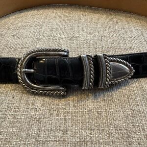 Vtg 1993 Brighton Alligator Embossed Leather Ranger Belt Silver Western Boho S M